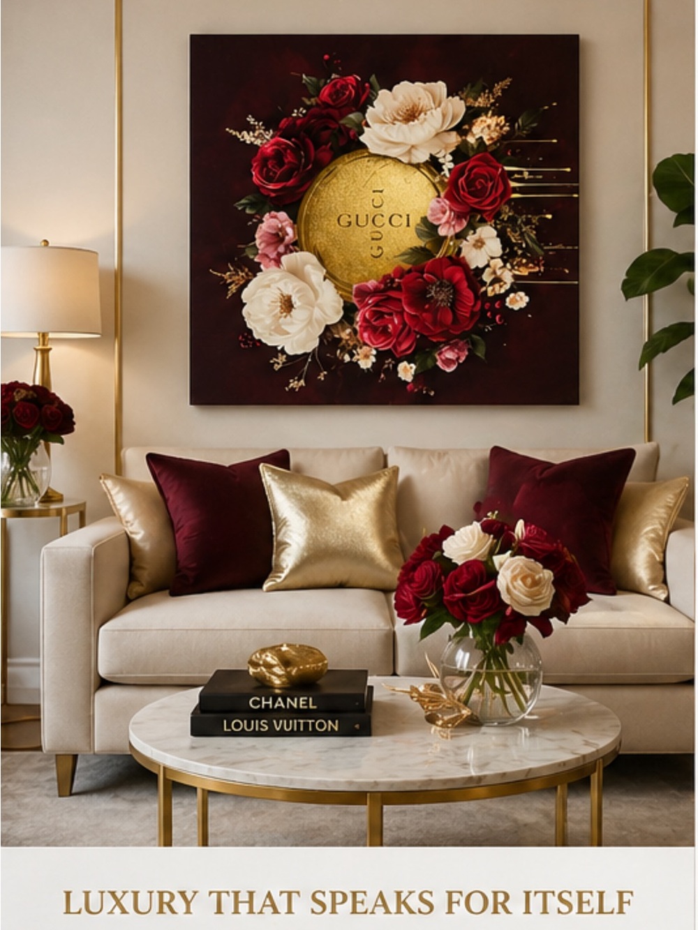 Gucci Floral Accent Canvas in Burgundy, Red, Cream & Gold